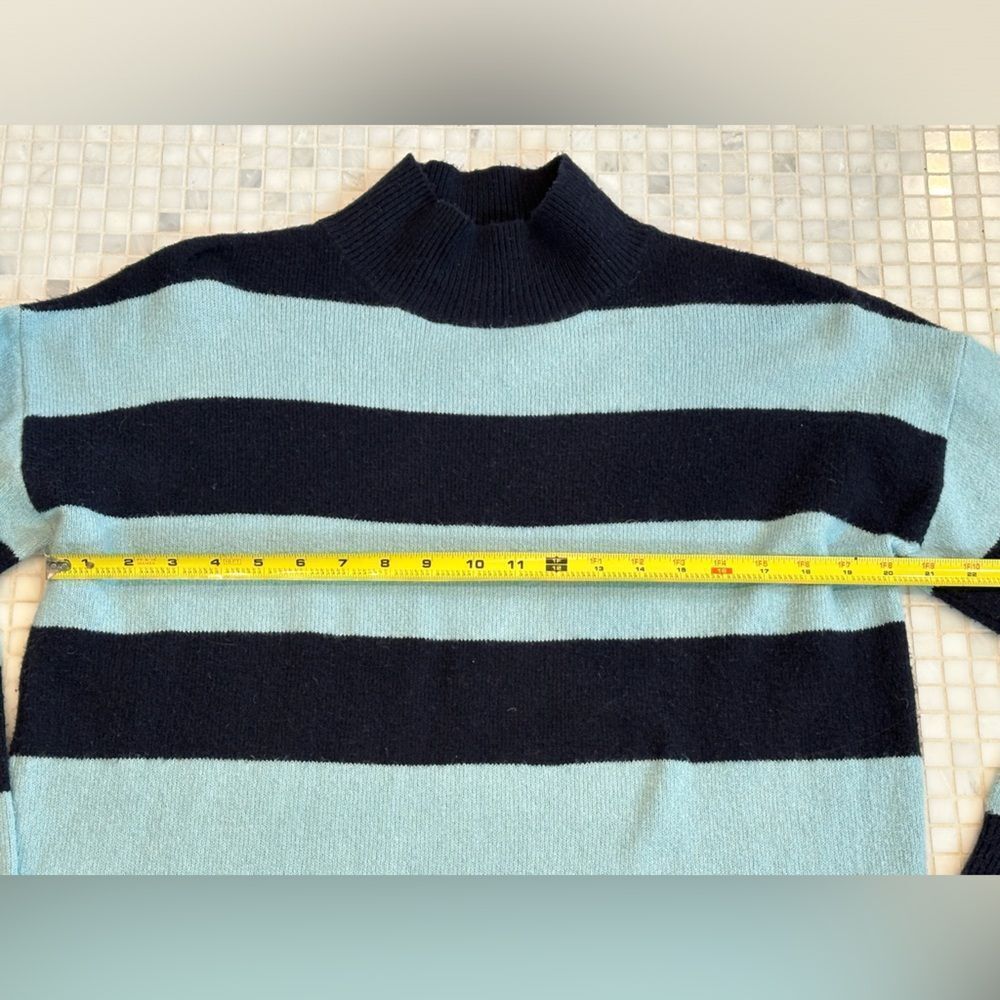 Ann Taylor Loft Long Sleeve Turquoise Navy Striped Turtleneck Sweater - Picture 9 of 9